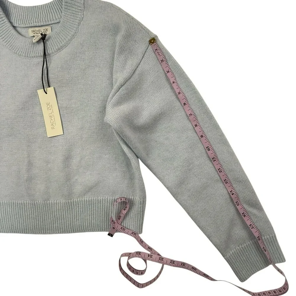 Rachel Zoe NEW Cropped Long Sleeve Sweater Women Medium Powder Blue Wool Blend